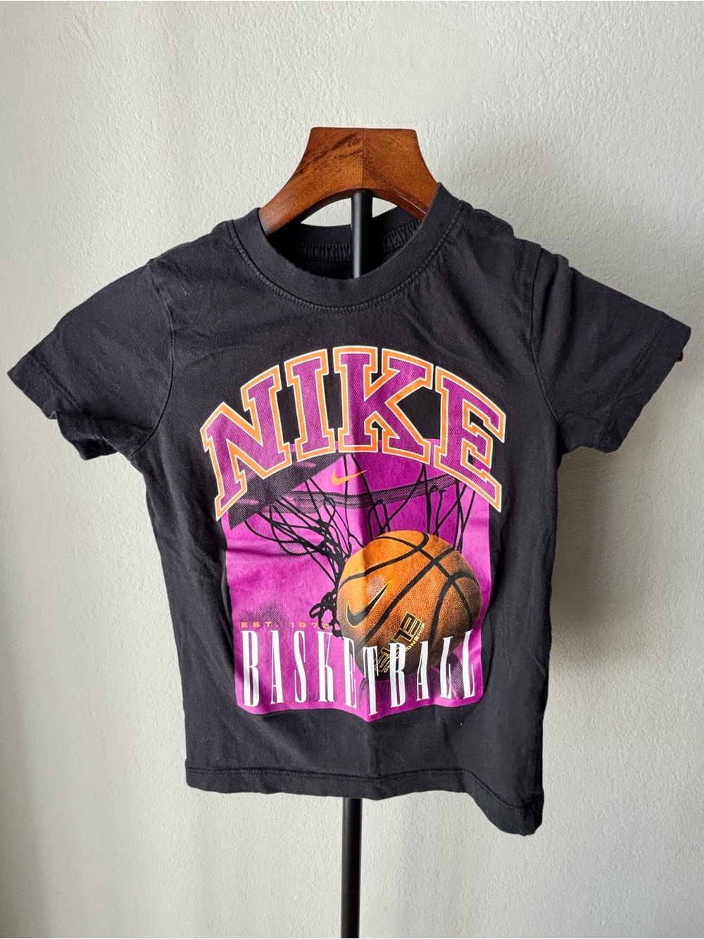 Nike Black Graphic Basketball Tee with Purple and Orange Accents
